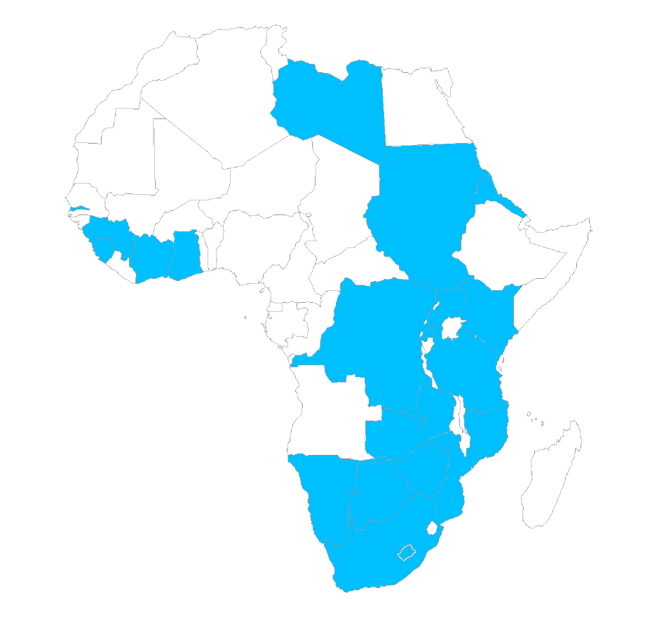 PNG Pan-African project footprint map — countries highlighted in blue